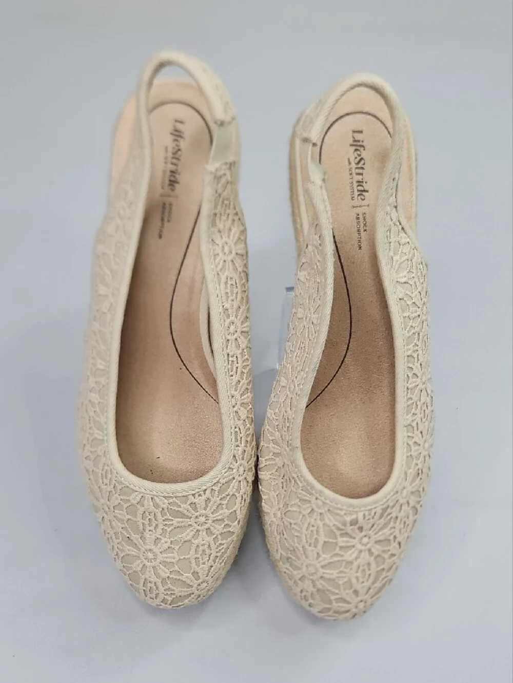 Lifestride Kayden Espadrille Cream/Tan  Wedge Pump Sandal Size 8.5 W